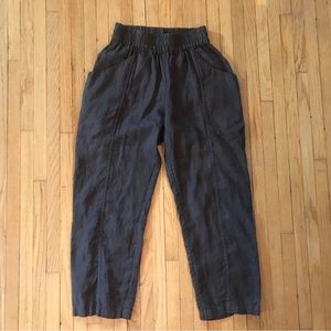 Relaxed Elastic-Waist Linen Blend Pants in Brown